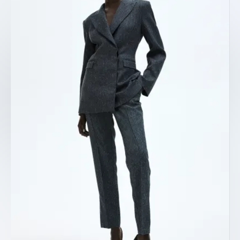 H&M Herringbone fitted Blazer gray Sz M BNWT